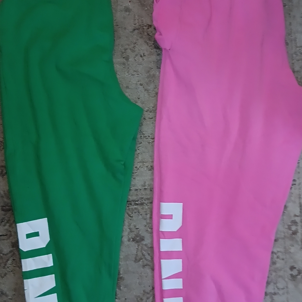 PINK Victoria's Secret Kids Leggings in Bold Green and Pink